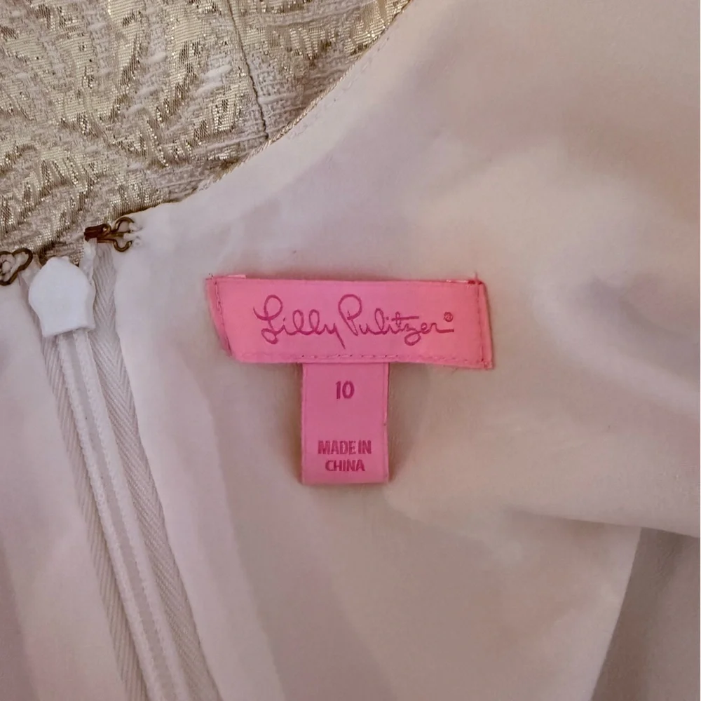 “LILLY PULITZER” Valli Resort Gold Palm Jacquard Shift Dress
